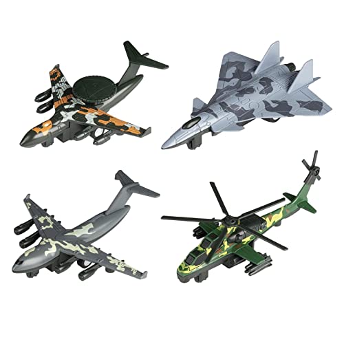 Milageto 4X Diecast Metal Jet Plane Pullback Mechanismus Party Favor Flugzeug Kuchen Dekoration Modell Fighter Spielzeug für Kinder Schreibtischregal Jungen, Tarnung von Milageto