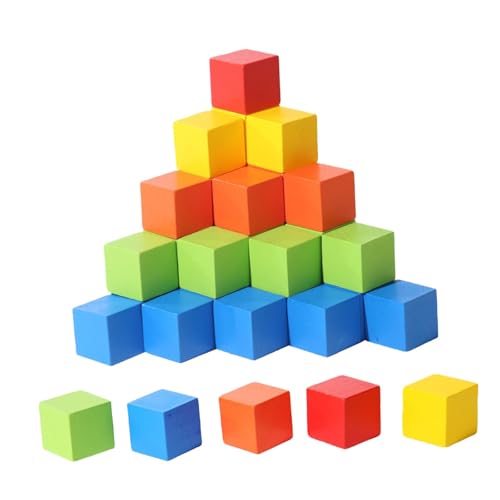 Milageto 50 Stück Holzblöcke, Bausteine, Zählen, Basteln, Spielen, Puzzle, Mathematik, Sortieren, Spielzeug, kleine Würfel für Babyparty, Vorschule, Erwachsene, Bunt, S von Milageto