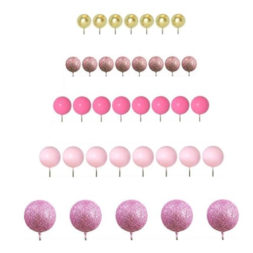 Milageto 50pcs Cake Toper Bälle Kuchen Dekorieren Vorräte Cupcake Topper Sticks Kuchendekorationen für Hochzeitstagsdusche, Rosa von Milageto