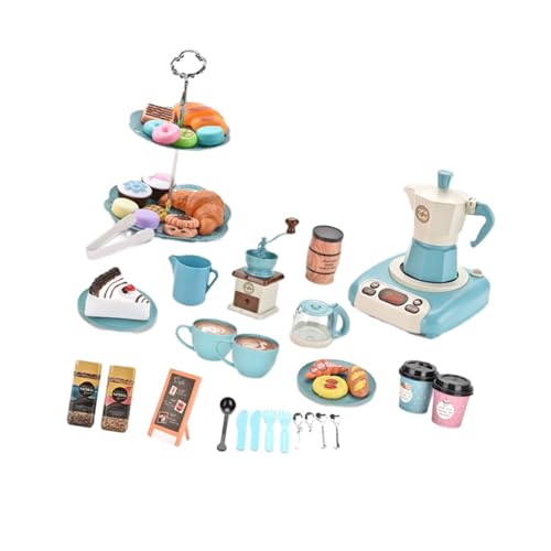 Milageto 52x Espressomaschinen-Spielset, sensorisches Spielzeug, Kaffeemaschinen-Spielzeug für Kinder, Spielküchen-Zubehör für Kleinkinder im Alter von 3 4 5, Blau von Milageto