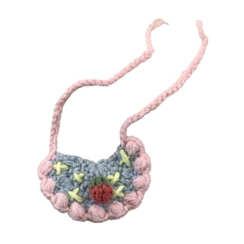 Milageto Aus Wollgarn Gestricktes Lätzchen, Süßes Dekostück, Leichtes, Handgefertigtes Outfit Accessoire für Stofftiere, Puppen, Multifunktional, Erdbeere von Milageto