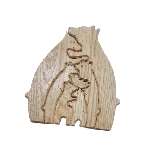 Milageto Bärenfamilie Holzpuzzle Desktop Ornament Dekoration DIY Geburtstagsgeschenke für Mama und Papa Einweihungsparty Niedliche Holzskulptur von Milageto