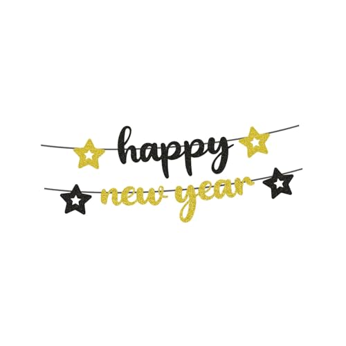 Milageto Frohes Neues Jahr-Banner, Schild, Banner mit goldenem Alphabet, Fotografie, Papierflagge, hängende Wimpelkette für Silvester im Freien, Style B von Milageto