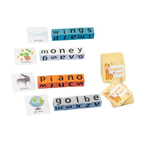 Milageto Holzklötze, Wort-Rechtschreibspiel, frühes Lernspielzeug, pädagogisch, schnelle Alphabet-Rätsel, Blöcke für Jungen und Mädchen im Alter von 3–8 Jahren, Ohne Glocke von Milageto