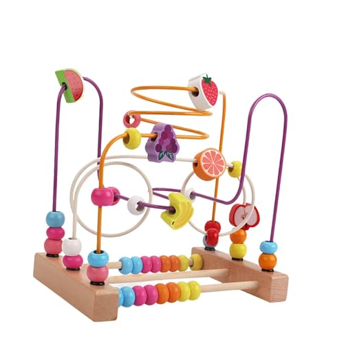 Milageto Holzperlen-Labyrinth-Spielzeug, pädagogisches Kreisspielzeug aus Holz, Früchte und Formen, sensorische Fähigkeiten, mathematische Entwicklung, Bunte, Frucht A von Milageto