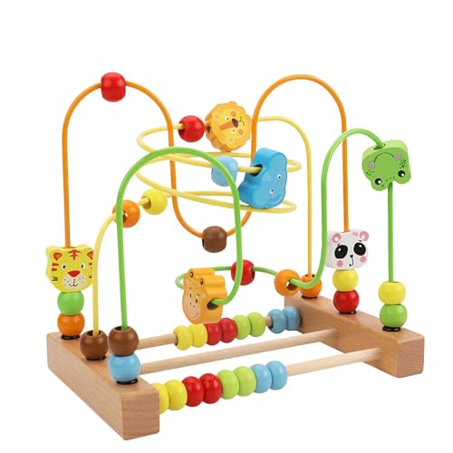 Milageto Holzperlen-Labyrinth-Spielzeug, pädagogisches Kreisspielzeug aus Holz, Früchte und Formen, sensorische Fähigkeiten, mathematische Entwicklung, Bunte, Tier von Milageto