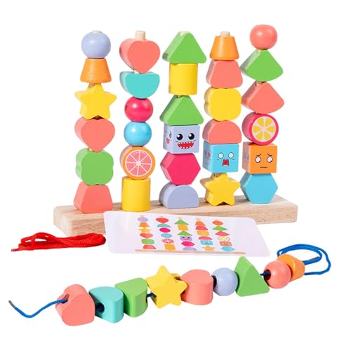 Milageto Holzperlen Reihenfolge Spielzeug Set, Vorbau, Montessori Fädelspielzeug für Die Vorschule von Milageto