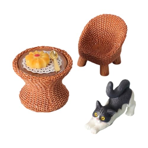 Milageto Katzenfigur mit Möbelmodell Dioramen Rollenspiel Spielzeug Tisch und Stuhl Modell für DIY Landschaft Feengarten, Katzen-Stretching Milageto Katzenfigur mit Möbelmodell Dioramen Rollenspiel Spielzeug Tisch und Stuhl Modell für DIY Landschaft Feengarten, Katzen-Stretching von Milageto