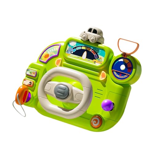 Milageto Kinder-Lenkrad für Kinderwagenfahrer, lustige Aktivität mit Ton und Licht, Rollenspiel für interaktives Kinderbett-Spielzeug, GrÜn von Milageto
