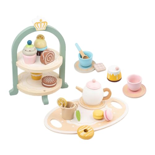 Milageto Kinder-Nachmittagstee-Spielzeugset, Montessori-Spielküchenzubehörsets aus Holz, Küchenzubehör, Miniatur-Spielzeug zum Essen von Milageto