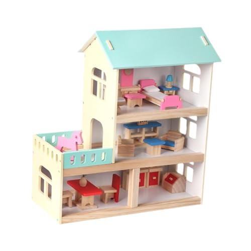 Milageto Kinder-Puppenhaus aus Holz, einfach zu montieren, Spielhaus, Puppenhaus aus Holz für Kinder ab 3 Jahren, Kinder, Mädchen, Geschenke Milageto Kinder-Puppenhaus aus Holz, einfach zu montieren, Spielhaus, Puppenhaus aus Holz für Kinder ab 3 Jahren, Kinder, Mädchen, Geschenke von Milageto