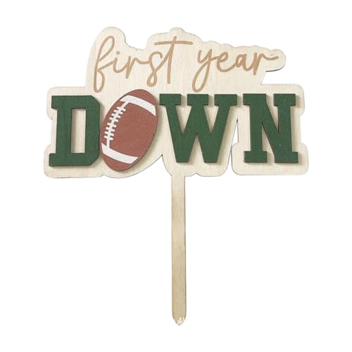 Milageto -Kuchenaufsatz „First Year Down“, Dekoration zum 1. Geburtstag mit Fußball, DIY-Rugby-Geburtstagsparty-Gastgeschenken für die Feier von Milageto
