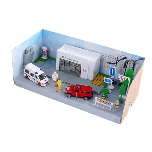 Milageto Legierung Auto Modell Spielzeug Kits Erste-Hilfe-Station Set Vorschule Erziehen Ausbildung Spielzeug Mini Truck mit 3D Szene für Wohnzimmer Party von Milageto