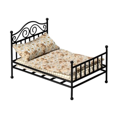 Milageto Miniatur Puppenbett Home Decor Szene, Rollenspiel Puppenhaus Dekor Mini Puppenhaus Möbel, Schwarz Milageto Miniatur Puppenbett Home Decor Szene, Rollenspiel Puppenhaus Dekor Mini Puppenhaus Möbel, Schwarz von Milageto