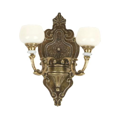 Milageto Miniatur-Wandlampe im Maßstab 1:12, Mini-Wandlampe, Landschaftszubehör, Puppenhaus-Leuchte, Rollenspiel für Puppenhaus-Wohnkultur, Bronzene Doppellampe von Milageto