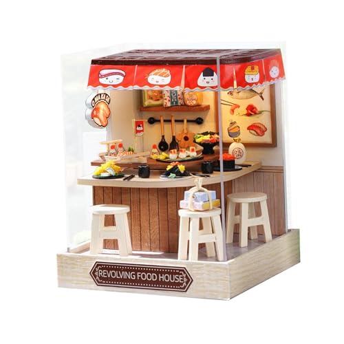 Milageto Miniaturhaus-Bausätze zum Selbermachen, Mini-Puppenhaus, 3D-Holzpuzzle-Sammlung mit Möbelset, Bastelset, staubdichte Abdeckung, Holzhaus, Essenshaus von Milageto