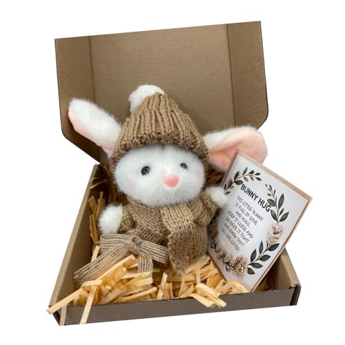 Milageto Ostergeschenk Mini Bunny Doll Haushalt mit Geschenkbox bevorzugt Handwerksmorzende Plüschpuppe mit gestricktem Hut, Khaki Milageto Ostergeschenk Mini Bunny Doll Haushalt mit Geschenkbox bevorzugt Handwerksmorzende Plüschpuppe mit gestricktem Hut, Khaki von Milageto