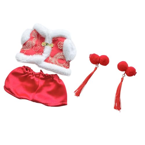 Milageto Plüsch-Puppenkleidung für 17 cm große Puppen, Neujahrskostüm, Tang-Anzug, niedliches Plüsch-Puppenzubehör, Anzieh-Puppenkleidung, mit Haarnadel Milageto Plüsch-Puppenkleidung für 17 cm große Puppen, Neujahrskostüm, Tang-Anzug, niedliches Plüsch-Puppenzubehör, Anzieh-Puppenkleidung, mit Haarnadel von Milageto