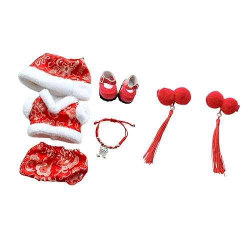 Milageto Plüsch-Puppenkleidung für 17 cm große Puppen, Neujahrskostüm, Tang-Anzug, niedliches Plüsch-Puppenzubehör, Anzieh-Puppenkleidung, mit Schuh-haarnadel Milageto Plüsch-Puppenkleidung für 17 cm große Puppen, Neujahrskostüm, Tang-Anzug, niedliches Plüsch-Puppenzubehör, Anzieh-Puppenkleidung, mit Schuh-haarnadel von Milageto
