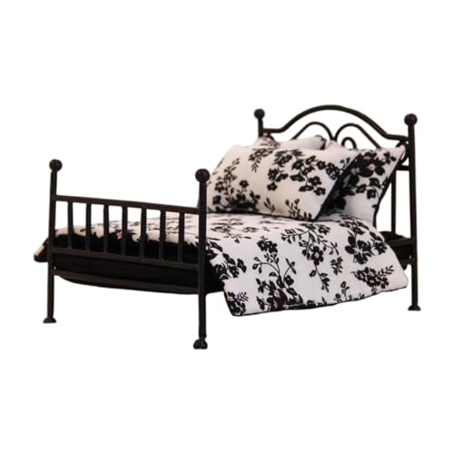 Milageto Puppenhausbett im Maßstab 1:12, Foto-Requisiten, DIY-Szene, Schlafzimmer, Mikroszene, Rollenspiel, Miniatur-Puppenhausmöbel, Miniaturbett, Schwarz Milageto Puppenhausbett im Maßstab 1:12, Foto-Requisiten, DIY-Szene, Schlafzimmer, Mikroszene, Rollenspiel, Miniatur-Puppenhausmöbel, Miniaturbett, Schwarz von Milageto