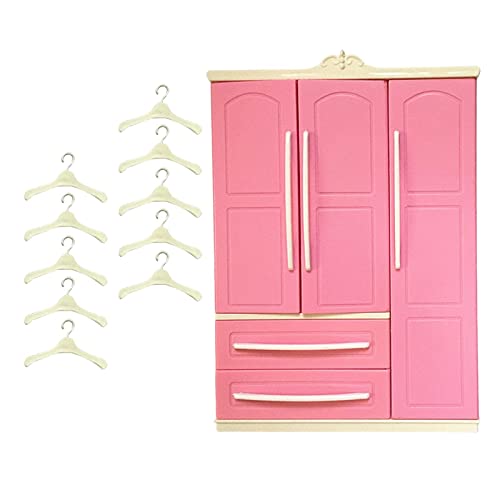 Milageto Puppengarderobe mit 10 Kleiderbügeln, Kleiderorganisation, Puppenhausdekoration, Schublade zum Öffnen, Aufbewahrungsschrank, Geburtstagsgeschenke für Kinder, Garderobe von Milageto