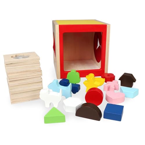 Milageto Sensorische Holzform-Matching-Box, Formsortierbox, Blöcke, Puzzle, lustiges Montessory-Spielzeug für Jungen, Rechtschreibspielzeug von Milageto