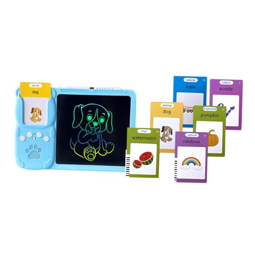 Milageto Sprechende Lernkarten, Schreibtafel mit Zeichenbrett, Montessori-pädagogisches Sprachspielzeug, Lernspielzeug für Kinder, Blau mit 112 Karten von Milageto