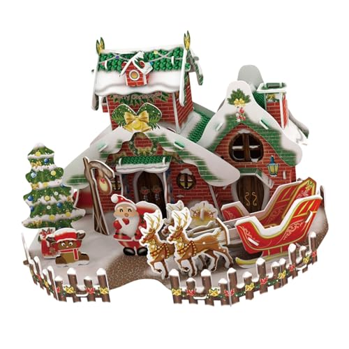 Milageto Weihnachten Puzzle Hütte Gebäude Kunsthandwerk Kreative Ornament Puppenhaus Modell für Erwachsene Kinder Kinder Geschenk, Stil b von Milageto