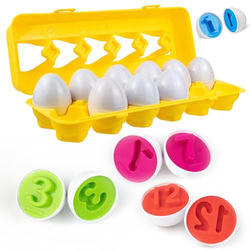 Milaloko Passende Eier Osterei Farbe für Zahl Recoginition Sortier Puzzle Spielzeug Montessori Geschenke für Jungen Mädchen, 12Pcs von Milaloko