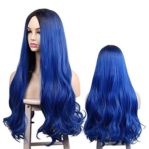 Perücke Blau Lang Ombre Schwarze Perücken für Frauen, Dunkle Wurzel Mittelteil Volle Natürlich Cosplay/Party/Kostüm Karneval Wig Damen 026B von Mildiso