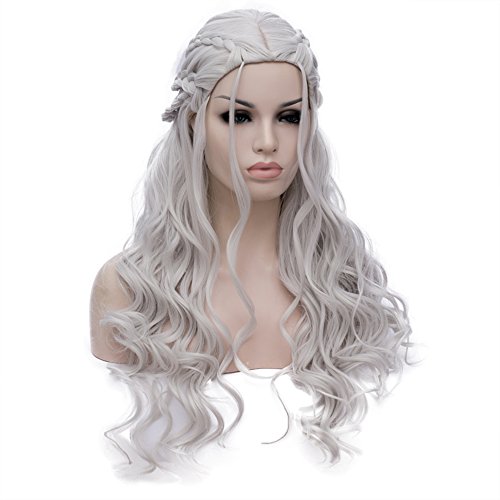 Perücke Grau Lang locken für Damen Game of Thrones Daenerys Targaryen Zöpfen Geflochten wellig Perücken Halloween Fasching Karneval Cosplay Wig DE014B Perücke Grau Lang locken für Damen Game of Thrones Daenerys Targaryen Zöpfen Geflochten wellig Perücken Halloween Fasching Karneval Cosplay Wig DE014B von Mildiso