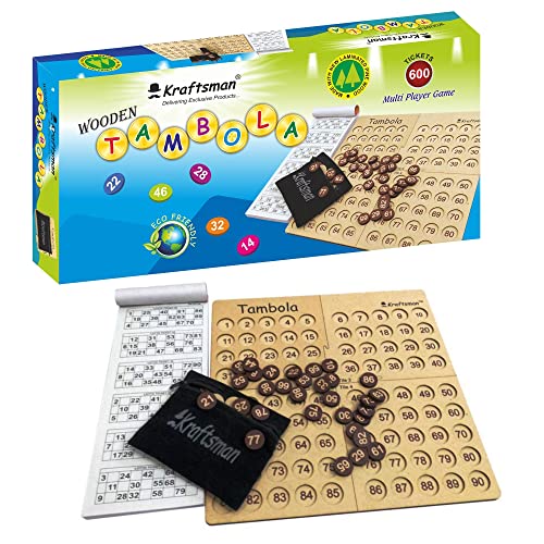 MilesMagic Tragbares Holz-Bingo-Brettspiel | Housie Tambola Geistesspiel | Familienspaß und Unterhaltungs-Partyspiele mit 600 verschiedenen Tickets von MilesMagic