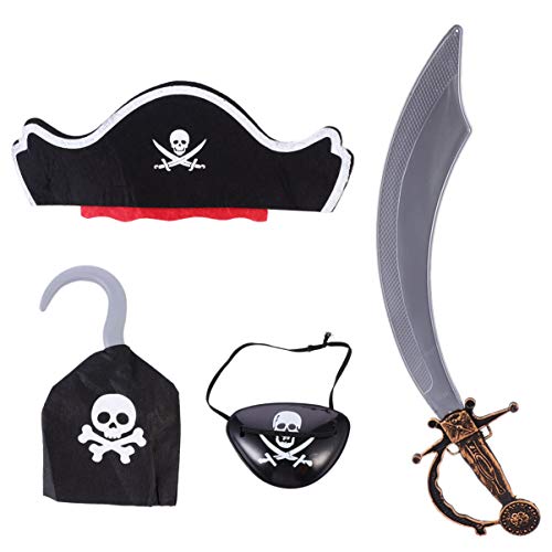 4stücke Piraten Kostümset Für Halloween Mit Augenklappe Haken Piratenhut Und Plastikschwert Für Cosplay Und Rollenspiele Für Piratenpartys Und Schulaufführungen von Milisten