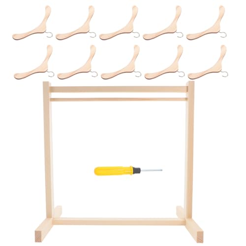 MILISTEN 1 Satz Holz Puppen Kleiderständer Miniatur Puppen Outfit Halter für Kleidung Bügel Zubehör und Stofftier Display Regal für Kleider und Outfits von Milisten
