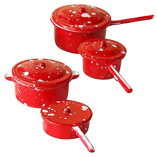 MILISTEN 1 Satz Mini-Küchenzubehör Miniaturpfannen Kleinkind Mini-Kochtopf Kochen Puppenhaus Suppentopf winzig Mini-Kochgeschirr für die Küche kleines Haushaltskochgeschirr Metall rot von Milisten