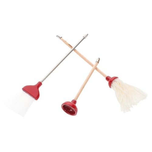 MILISTEN 1 Satz Mini -Moppbesen Miniaturheimdekoration Puppenhauszubehör Bad Dollhouse Decor Miniatur -Eimer und Mopp Kleinkind Besen Puppenhausküchenreinigung rot von Milisten