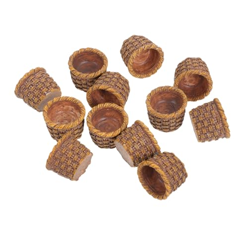 MILISTEN 12 Stück Mini-Rattankorb Puppenhauszubehör Miniaturkorb Puppenhaus -Mini -Zubehör Miniaturgewebekörbe Minikörbe zum Basteln Minikorb aus Rattanimitat Plastik Hellbraun von Milisten