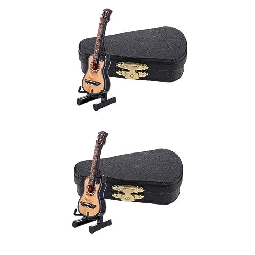 MILISTEN 2 Sätze Mini-Gitarre Miniatur-Musikinstrument Desktop Gitarre Simulieren Miniaturmöbel Musikinstrument Miniatur Mit Koffer Miniaturen Einstellen Schreibtisch Holz von Milisten
