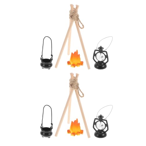 MILISTEN 2 Set Pretend Camping Spielzeug Spielset Puppe Lagerfeuer Spielen Lebensmittel Spielzeug Lebensmittel Topf & Öl Laterne Puppenhaus Feuer Modell Lagerfeuer Dekoration von Milisten