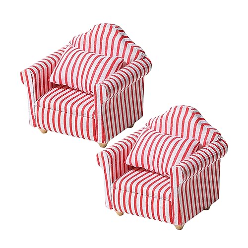 MILISTEN Kleiner Sofa für Puppenhaus 2 Stück Miniaturmöbel Rot Weiß Gestreift Puppenzubehör für Kleinkinder Spielzeug für Kreative Rollenspiele von Milisten