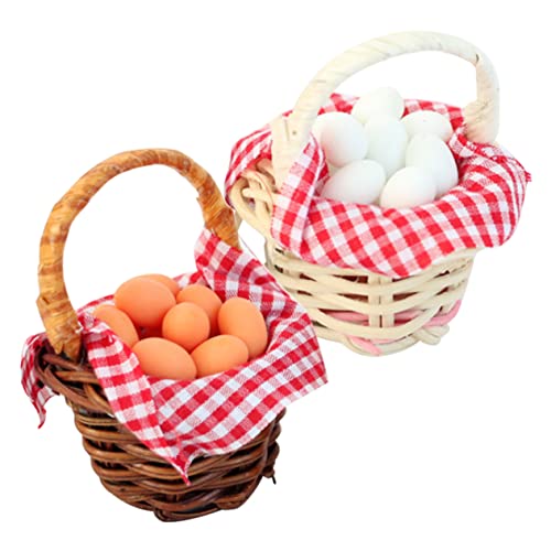 MILISTEN 2Stücke Mini Bambuskorb Mit Eiern Künstliche Dekoration Für Puppenhäuser Exquisite Handwerkskunst Für Wohnkultur Und Fotografie Klein Und Tragbar von Milisten