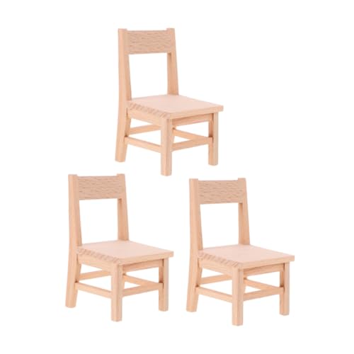 MILISTEN 3 Stück Teiliges Mini Holzstuhl- Stabile Miniatur Puppenhaus Stühle Vielseitig Nutzbare Kleine Holzmöbel für Esszimmer Wohnzimmer und Garten Platzsparend und Realistisch Gestaltet von Milisten