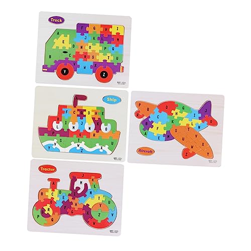 MILISTEN 4 Stück Teiliges Holz ABC Puzzle Bunte Mechanische Muster Buchstaben Lernspielzeug für Kleinkinder Jungen Mädchen Pädagogisches Steckpuzzle Kreativität und Gedächtnis von Milisten