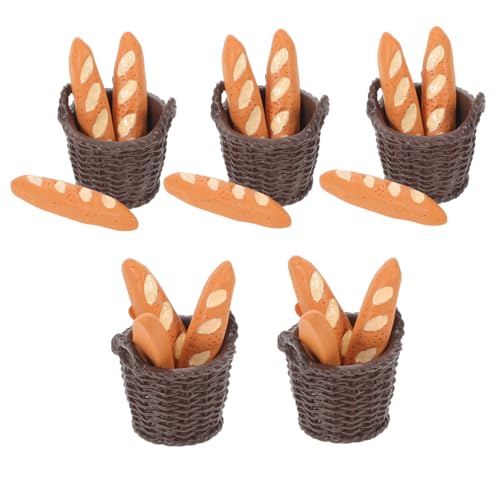 MILISTEN 5 Satz Miniatur Baguette Brotkorb mit Künstlichem Brot Puppenhaus Küche Modell für Dekoration Basteln und Fotografie Requisiten von Milisten