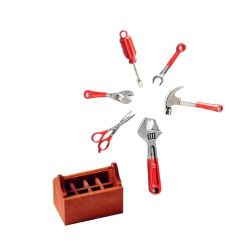 MILISTEN 7 Stück Miniatur Werkzeugkoffer Teilig aus Legierung mit Mini Hammer Schraubenschlüssel Holzbox Leicht und Langlebig Puppenhaus Zubehör für DIY Dekoration und Micro Welt von Milisten