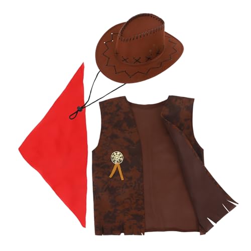 MILISTEN Cowboy-Cosplay-kostüm Für Kinder Western Cowboy Weste Casual Fringe Hippie Kostüm Weste Westen Party Bandanas Cowgirl Hut Brown 115-130 M von Milisten