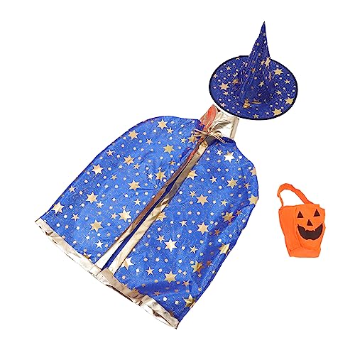 MILISTEN Hexen Umhang mit Hut und Kürbistasche Satin Atmungsaktiv und für Halloween Kostüm Party Rollenspiel und Cosplay Einheitsgröße Blau von Milisten