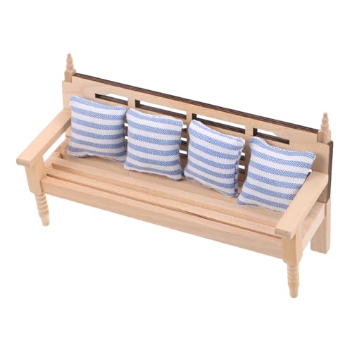 MILISTEN Holz 1:12 Dollhouse Retro -Sofa Mit Kissen Miniatur -liegestuhl Puppenhaus Sofa Möbelmodell Mini Sessel Für Puppen Wohnzimmer von Milisten