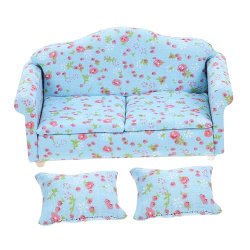 MILISTEN Mini Puppenhaus Sofa aus Stoff Miniatur Möbel Dekoration für DIY Puppenhaus Leichtes Holz Verschleißfestes Material Komfortabel und Langlebig Floral Gemustert Teiliges Mini Haus von Milisten