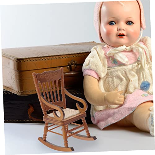 MILISTEN Mini Schaukelstuhl mit Armlehnen Vintage Stil Stabiles Holz Detailreiches Design Geeignet für Puppenhaus Dekoration und Kinderspielzeug von Milisten